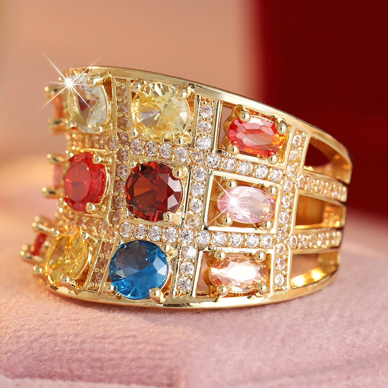 Women's Vintage Grid Synthetic Zirconia Ring, Summer Essentials